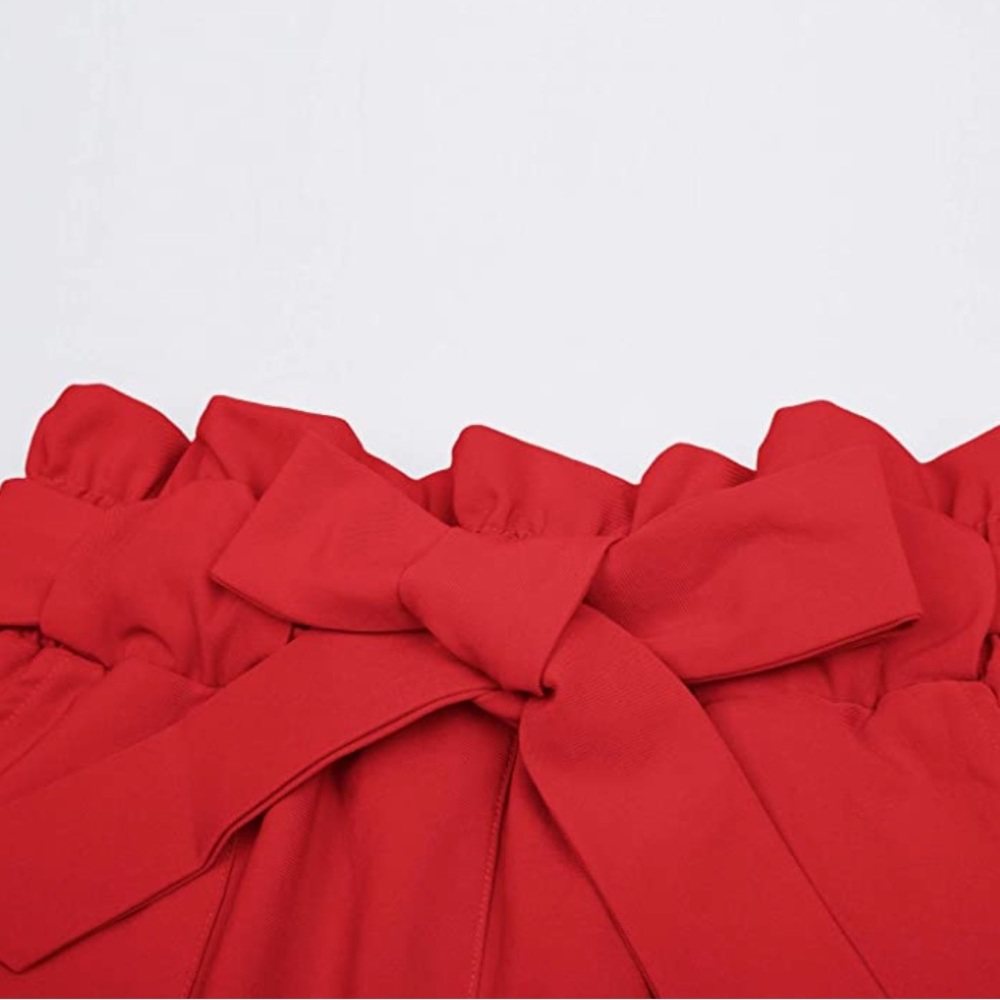 Red GRACE KARIN Women Ruffled High Waist Casual Pants Cropped Pants